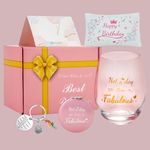 JOONYOEE Birthday Gifts for Women, Personalised Stemless Wine Glass Gifts Set, Happy Birthday Gift Present Keepsake Ideas for Her Girls Sister Daughter Ladies Mum Aunt BFF Best Friends Wife