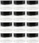 Cornucopia Brands 15-Milliliter Clear Glass Balm Jars (12-Pack); ½ oz Cosmetic Jars with Lined Black Plastic Lids