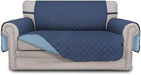 Easy-Going Reversible Loveseat Couch Cover for 2 Cushion Couch Sofa Cover for Dogs Water Resistant Furniture Protector with Foam Sticks Elastic Straps for Pet (Loveseat, Dark Blue/Light Blue)