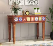 SANPNEET Furniture Solid sheesham Wooden enterance Console Table for Living Room | Wooden Console Table 2 Drawers Storage for Hall Home Furniture (Honey Finish)