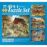 Bits and Pieces - Multipack of Four (4) 4-in-1 500 Piece Jigsaw Puzzles for Adults - Puzzles Measure 16" x 20" - 500 pc Country Pond Harvest Café Home General Store Jigsaws by Artist Ruane Manning