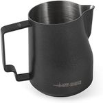 MHW-3BOMBER Milk Frothing Pitcher 12oz Milk Frother Cup Espresso Steaming Pitcher Stainless Steel Milk Frother Cup Barista Latte Art Round Spout Milk Jug, Black P6007MB