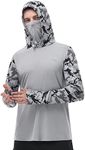 FISHEAL Mens SPF UV Protection Hoody Shirts - Quick Dry Long Sleeve Sun Shield Sweatshirts with Mask for Outdoor Fishing Hunting Hiking