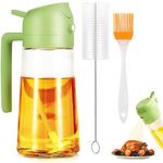 2 in 1 Olive Oil Dispenser Bottle for Kitchen,Oil Sprayer for Cooking,17oz/500ml Premium Glass Oil Bottle,Food-grade Oil Mister for Air Fryer, Salad, Frying, BBQ (Green)