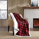 Eddie Bauer Reversible Bedding, Buffalo Plaid Home Decor for All Seasons, Fleece Sherpa Cotton. Red Check, Throw