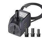 Lyqily 400GPH Water Pump Ultra Quiet 25W Submersible Fountain Aquarium Fish Pond Hydroponic Pump with 6.6ft High Lift, 5.9ft Two-pin Plug Power Cord, 3 Nozzles(0.51"/0.63"/0.75")