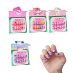 4 Boxes Nail Art Kit for Girls 6-12, Fake Nails with Cartoon Designs, Press on Nails Kit for DIY Manicure, Safe Artificial Nails Set for Fashion