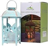 Solar Lantern Outdoor Hummingbird Blue Decor Antique Metal and Glass Construction Mission Solar Garden Lantern Indoor and Outdoor Solar Hanging Lantern Entirely Solar Powered Lantern Low Maintenance