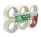 BOMEI PACK Extra Quiet No Noise Silent Clear Packing Tape,Heavy Duty Packaging Tape for Moving,Packaging,Shipping,Office and Storage,6 Rolls 60mic x48mm x66m with a Tape Dispenser