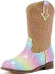 Motasha Girls Cowgirl Boots Unisex-Child Mid Calf Glitter Toddler Cowboy Boot Little Big Kids Western Riding Shoes, Shiny Rainbow, 7 Toddler