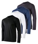 4 Pack: Men's Dry-Fit Moisture Wicking Performance Long Sleeve T-Shirt, UV Sun Protection Outdoor Active Athletic Crew Top, Set G, XX-Large