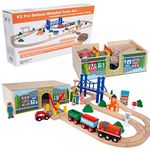 Orbrium 52 Pcs Deluxe Wooden Train Set with Dual-use Storage Box/Tunnel Fits Thomas The Tank Engine, Brio, Chuggington Wooden Train