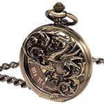 Mens Mechanical Bronze Dragon Hollow Double Hunter Skeleton Pocket Watch