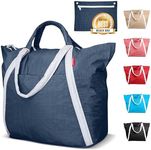 Bodysurf Large Beach Bag with Zipper, Beach Bags Waterproof Sandproof, Lightweight Tote Travel Bag, Packable Pool Bag, Nylon Tote Bag (Marine Blue, XL)