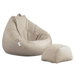 AngelicDecore Brand - 3XL Faux Leather Bean Bag with Stool Ready to Use Filled with Beans (Beige)