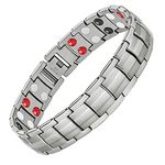 Feraco Magnetic Bracelets for Men, Titanium Steel Magnet Bracelet with Double Rows Effective 4 Elements Stones, 1 Count (Pack of 1), Metal, no gemstone