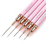 Nail Art Liner Brushes, KaiSers 5PC Nail Brushes for Nail Art Detail Liner Brushes Thin Nail Art Designs Brush Pen Set Nails Gel Polish Painting Pink Metal Handle, Sizes 4/8/12/20/25mm