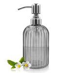 14 Oz Glass Soap Dispenser with 304 Rust Proof Stainless Steel Pump, Refillable Hand Liquid Soap Dispenser for Bathroom, Kitchen， Countertop, Laundry Room (Dark Grey)