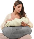 Cherilo Feeding Pillow for New Born Baby with Adjustable Strap & Bottle Holder Pouch, Multipurpose, For Breastfeeding, Nursing, Baby Support & Playtime, Tummy Time, Premium Velvet Cover with Zip, Grey