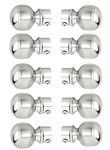 FERIO Stainless Steel And Mirror Finish Modern Tab Top Semi Sheer Curtain Holders Brackets Knob For Door And Window Fitting For Bathroom And Kitchen For 1 Inch Rod Only Finals Set (10 Pack)