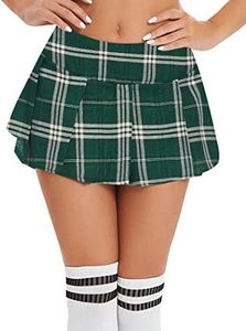 Avidlove Women Pleated Mini Skirt Plaid Lingerie Skirts Dark Green