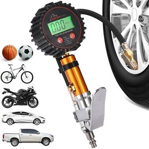 Boulder Tools Tire Pressure Gauge With Inflator (0-250 PSI) | LED Digital Tire Inflator Gauge with Air Chuck Locking, Bleed Valve | Heavy Duty Air Compressor Accessories For Car, Cycle, and Motorcycle