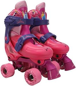 PlayWheels Adjustable Disney Princess Glitter Children's Quad Roller Skates, Junior Size 10-13