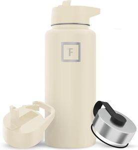 IRON °FLASK Sports Water Bottle - Wide Mouth with 3 Straw Lids - Stainless Steel Gym & Outdoor Bottles for Men, Women & Kids - Double Walled, Insulated Thermos, Metal Canteen - Cashmere Cream, 32 Oz