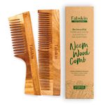 Fabskin Neem Wooden Comb For Men & Women | Set Of 2 | Detangling, Frizz Control, Shine & Styling | Graduated & Handle Comb | For All Hair Types