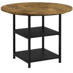 HOMCOM Round Dining Table for 4-6 People, 39.4 Inch Industrial Kitchen Table with Storage Shelves for Dining Room, Rustic Brown