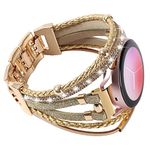 Posh Leather Bands for Samsung Galaxy Watch 5/Watch 6/Galaxy Watch 4 Band 40mm 44mm/Galaxy Watch 5 Pro Band/Watch 4/ Watch 6 Classic Band, 20mm Boho Bracelet Handmade Strap for Women (Glitter Gold)