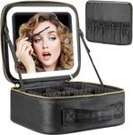 Ghime Cosmetic Makeup Bag with Lighted Mirror 3 Color Scenarios Adjustable Brightness, Detachable Waterproof Makeup Train Case Vanity Bag with Adjustable Compartment (Black)