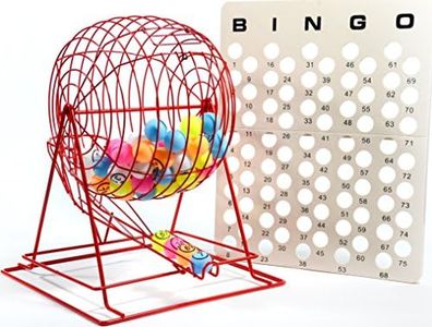 Regal Bingo - Jumbo Professional Bingo Cage - Includes Brass Cage, 75 Multi-Colored Ping Pong Balls, Master Board - for Large Group Games, Game Night, Bingo Hall, & Holiday Activities - 20 in - Red