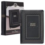 KJV Holy Bible, Giant Print Full-Size Faux Leather W/Thumb Index & Ribbon Marker, Red Letter Edition, King James Version, Black, Zipper Closure