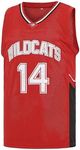 MEBRACS Wildcats Basketball Jersey for Men 14 Troy Bolton 8 Chad Danforth High School Costume, 14 Red, Medium