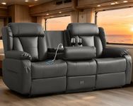 IBTKIG RV Recliner Sofa, 3-Seater 77.2" Manual Wall Hugger Reclining Couch with Flip Middle Backrest/Cup Holders/USB Ports/Side Pockets, 150° RV Couch for Living Room