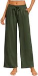 Ekouaer Women's Wide Leg Yoga Pants Elastic Waist Sweatpants Drawstring Pajama Bottoms Comfy Lounge Pants with Pockets Army Green L