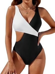 Blooming Jelly Womens One Piece Cutout Swimsuits Sexy High Cut Bathing Suits Cheeky Color Block Monokini, Adjustable Black & White, Large