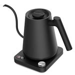 Electric Pour Over Coffee Kettle: KitchenBoss 1L Gooseneck Kettles with Ultra-precise Temperature Control and Mute Optional, Stainless Steel Coffee-Dripper-Kettle (Black)