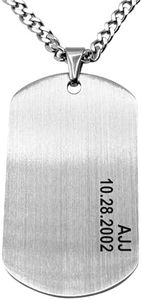 GoTags Personalized Military Dog Tag with Name or Initials, Chain Necklace for Men Boys, Army Pendant Jewelry with Engraving, Custom American Stainless Steel Flat Curb Cuban Chain 24 Inches