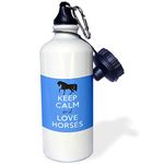 3dRose wb_193617_1 Keep Calm and Love Horses Blue Sports Water Bottle, Multicolor, 21 oz