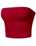 Women's Tube Crop Tops Strapless Cute Sexy Cotton Basic Solid Casual Cami Tops, 863-ruby Burgundy, S