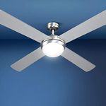 Devanti 52'' Ceiling Fans, Fan Lights and Remote for Bedroom Living Room Indoor, AC Motor Control LED Light 3 Speed 130cm Reversible Silver Quiet Breezes Color Lighting