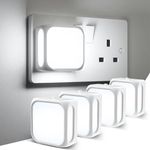 PURSNIC Night Light Plug in Wall, with Dusk to Dawn Photocell Sensor, 6000K Cool White, Brightness Adjustable, for Kids, Bedroom, Hallway, Stairs, 4 Pack