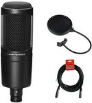 Audio Technica AT2020 Condenser Studio Microphone Bundle with Pop Filter and XLR Cable