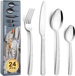 24 Pcs Silverware Set for 6, BEWOS Stainless Steel Flatware Cutlery Set, Mirror Polished Utensils Set, Forks Spoons and Knives Set, Tableware Set for Home/Kitchen/Restaurant/Hotel, Dishwasher Safe