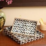 DULI Set of 2 MDF Wood Enamel Coated Multipurpose Trays| Serving Tray for Home & Dining Table | Multipurpose Tray | Water & Heat Resistant Durable| (10 * 10 & 12 * 12 Inches) (MOP Zigzag)