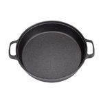 Warmiehomy Cast Iron Griddle Pan,35cm Pre-Seasoned Non-Stick Grill Pan,Round BBQ Skillet with 2 Handles for Gas Induction Hob,Flat Surface