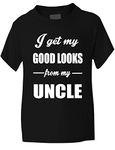 I Get Good Looks from My Uncle Present Funny Kids T Shirt Age 1-2 Black