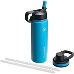 ThermoFlask 24 oz Double Wall Vacuum Insulated Stainless Steel Water Bottle with Spout and Straw Lids, Capri